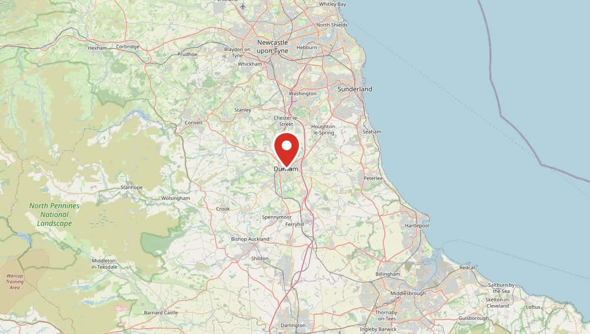 Map showing County Durham and the North East
